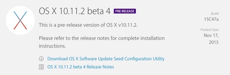 OS X 10.11.2 El Capitan Beta 4