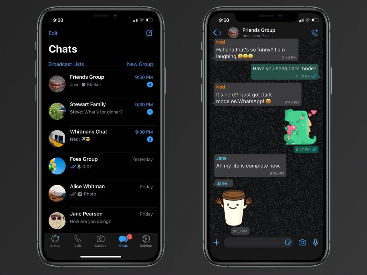В WhatsApp на iOS появился тёмный режим