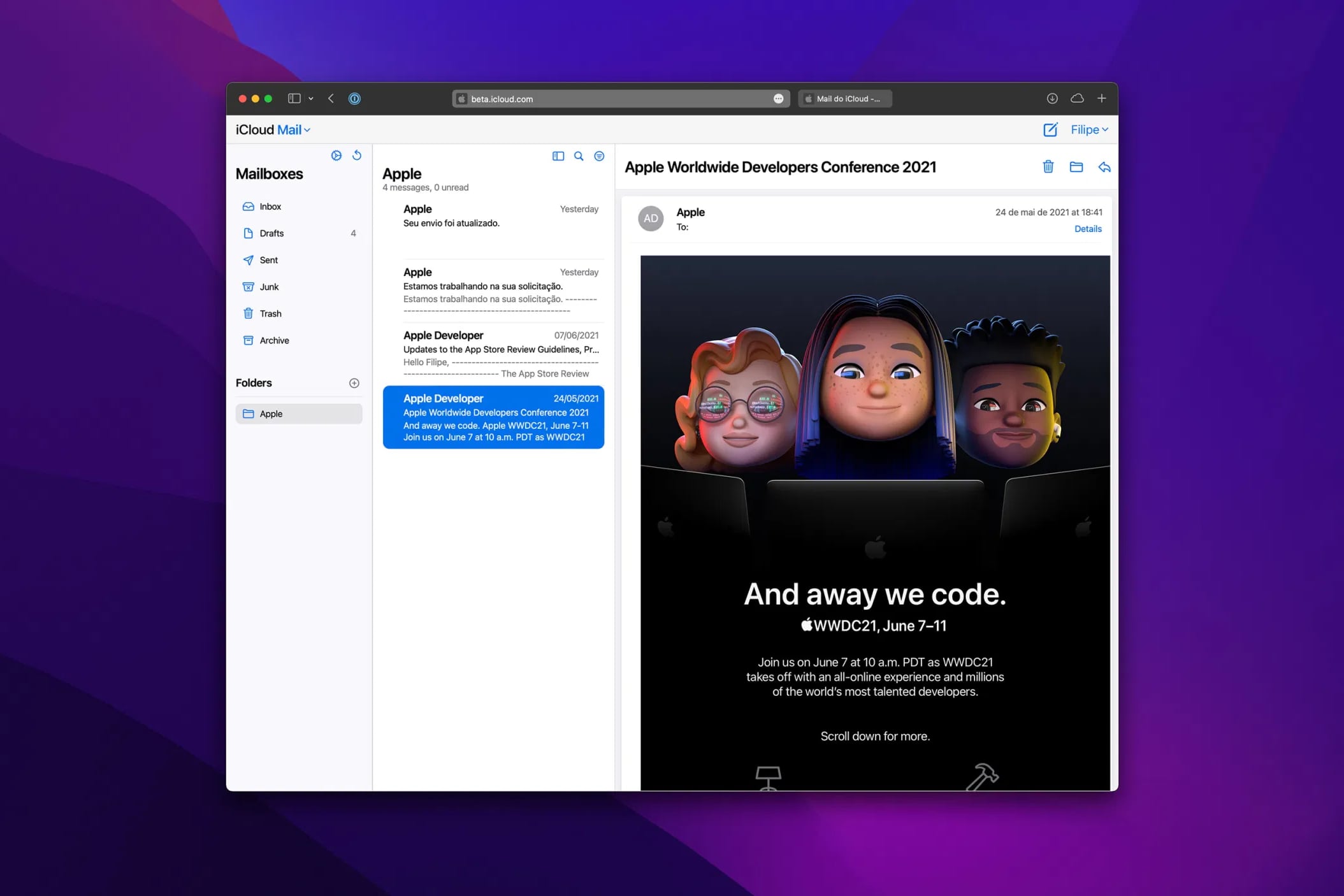 Apple обновила дизайн Почты на сайте iCloud.com