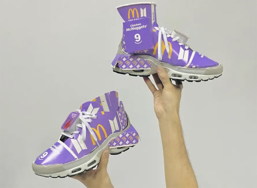 Художник сделал коллаб кроссовок Nike с коробками от гамбургеров Mc’Donalds и группой BTS
