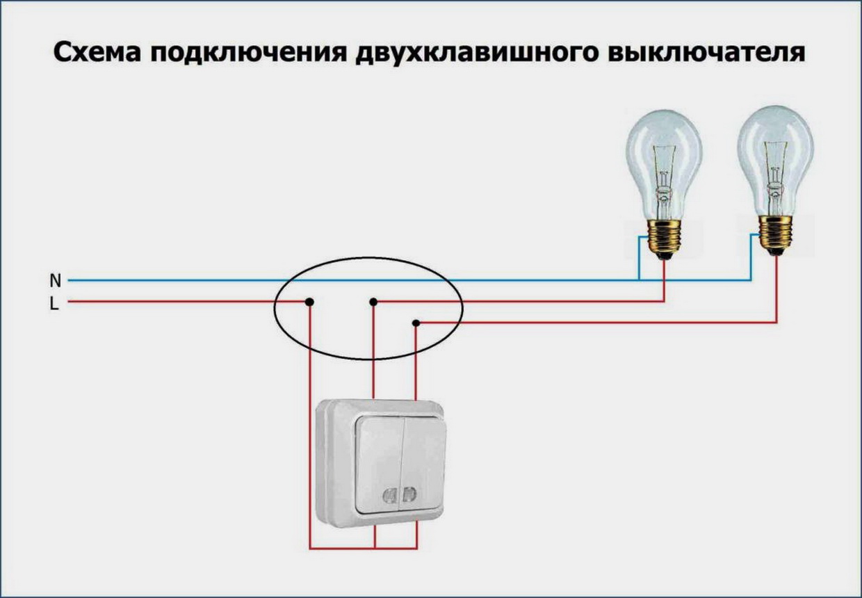 Движения без выключателя. Схема подключения двухклавишного выключателя на 2 лампочки. Подключение двухклавишного выключателя схема подключения. Схема подключения 2 ламп на двойной выключатель. Схема подключения 2 лампочки сдвоенный выключатель.