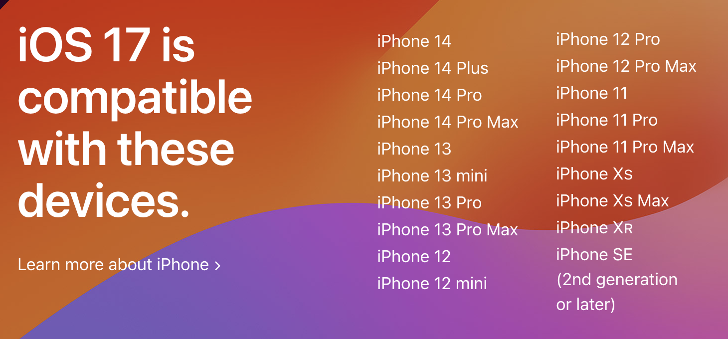 Список поддерживаемых айфонов. Обновление IOS 17. Какие айфоны поддерживают IOS 17. IOS 17 supported devices.