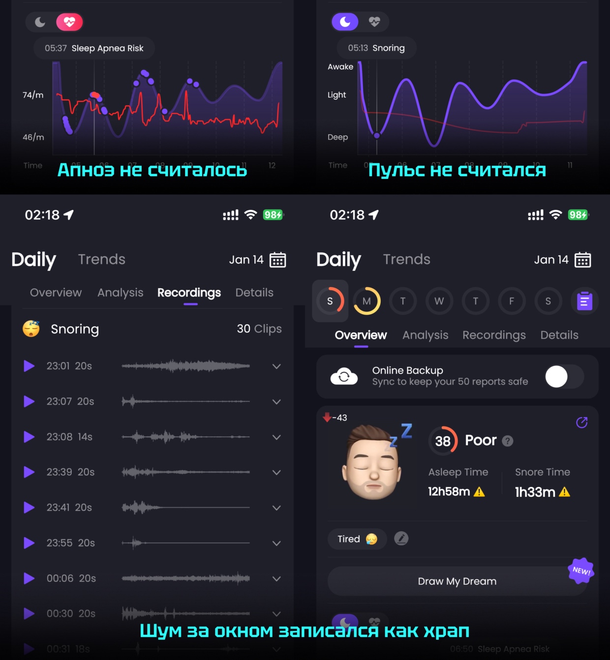 Нашёл лучшее бесплатное приложение для анализа сна. Записывает храп, рисует  сны и предупреждает об апноэ
