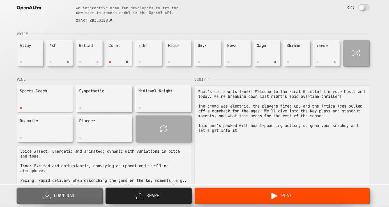 OpenAI запустила сайт, на котором можно бесплатно озвучить любой текст. Настраивается голос и стиль озвучки